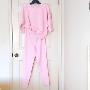 Woman's comfortable top and bottom set with crystals.